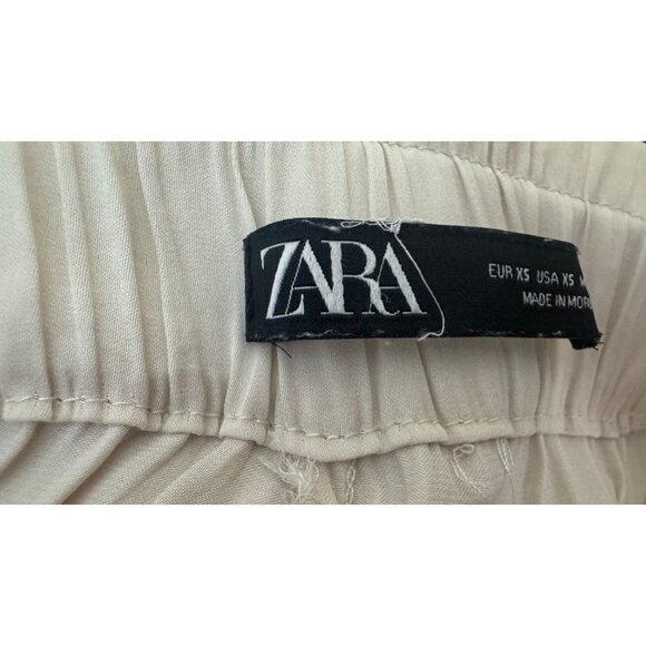 Zara XS Beige Wide-Leg Palazzo Pants Lightweight Flowy Elastic Waist - Picture 3 of 9
